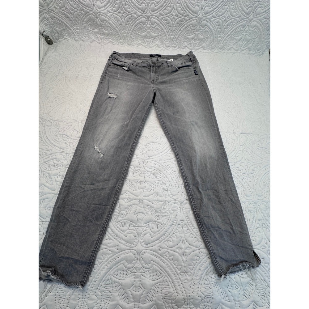 Silver Jeans Co Aiko Ankle Skinny Gray Distressed Raw Hem Jeans W31 L27 Size 14